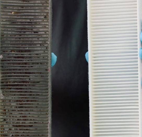 Clean cabin filter Dirty and clean cabin filter