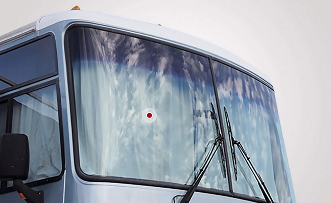 Window of a recreational vehicle Front window of a recreational vehicle