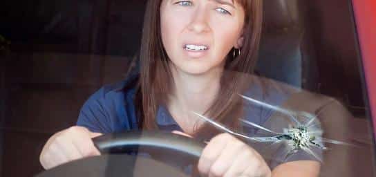 broken_windshield Woman sees broken windshield